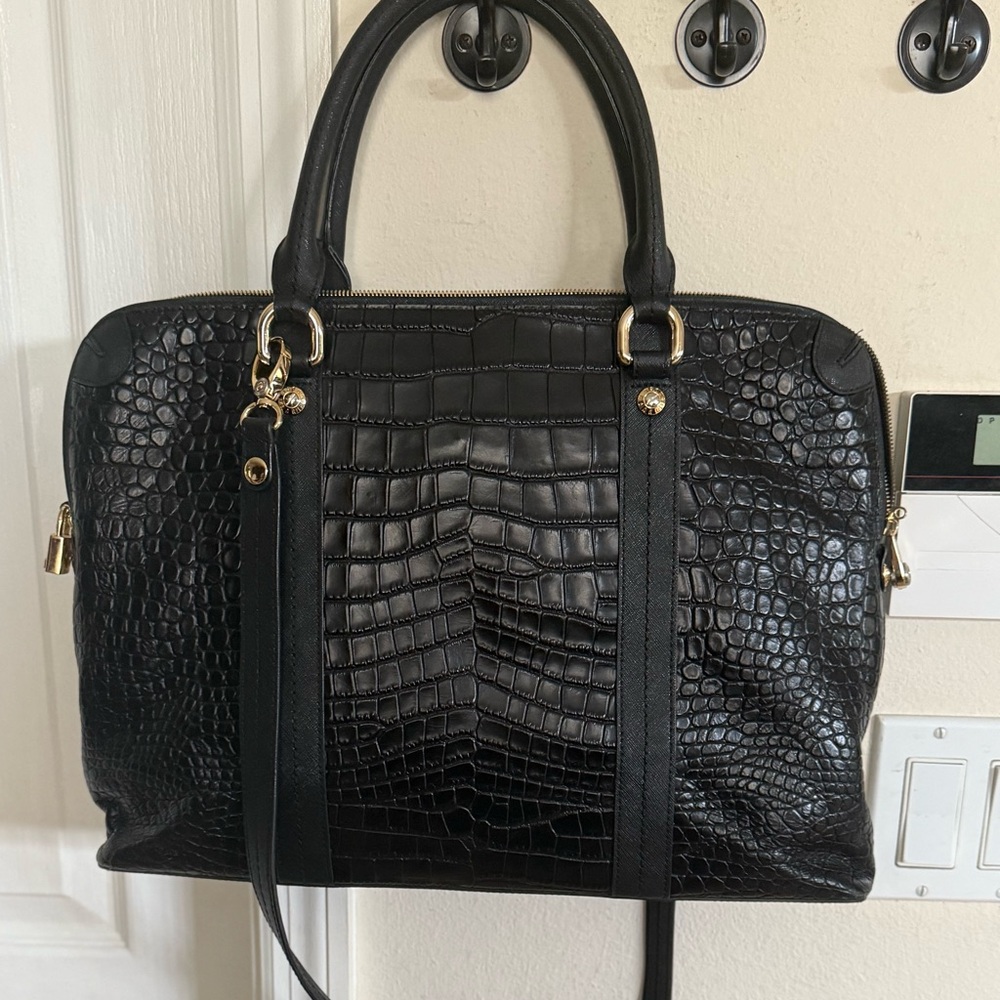 Henri Bendel black leather laptop, travel  and/or tote bag.